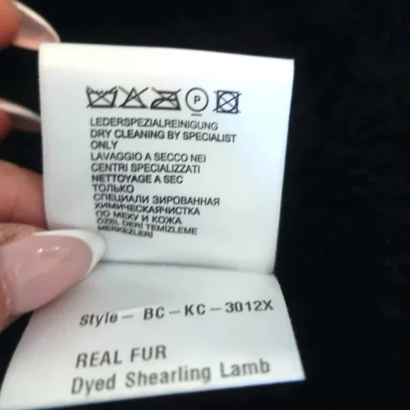 Saks Fifth Avenue Shearling Peplum Coat Black/Navy Size Medium - Picture 8 of 8